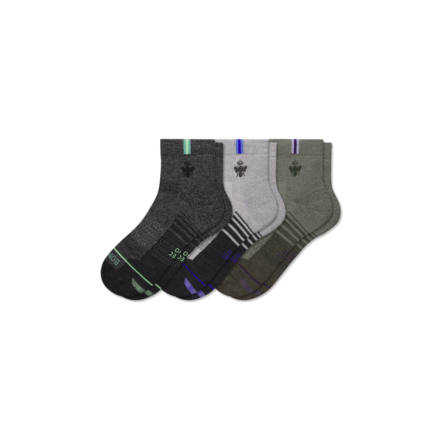 Men's Merino Wool Blend Run Quarter Sock 3-Pack - Trail Fit