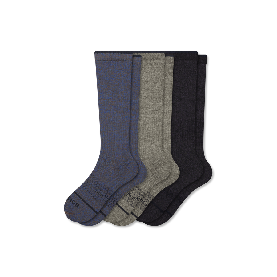 Men's Merino Wool Blend Everyday Compression Knee High Socks 3-Pack (15-20mmHg) - Strong Gym Move