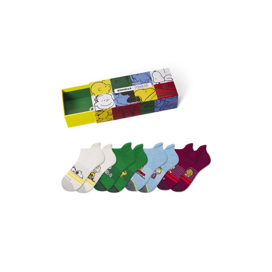 Peanuts x Bombas: Youth Ankle Sock 4-Pack Gift Box - Ready Drawer Pack