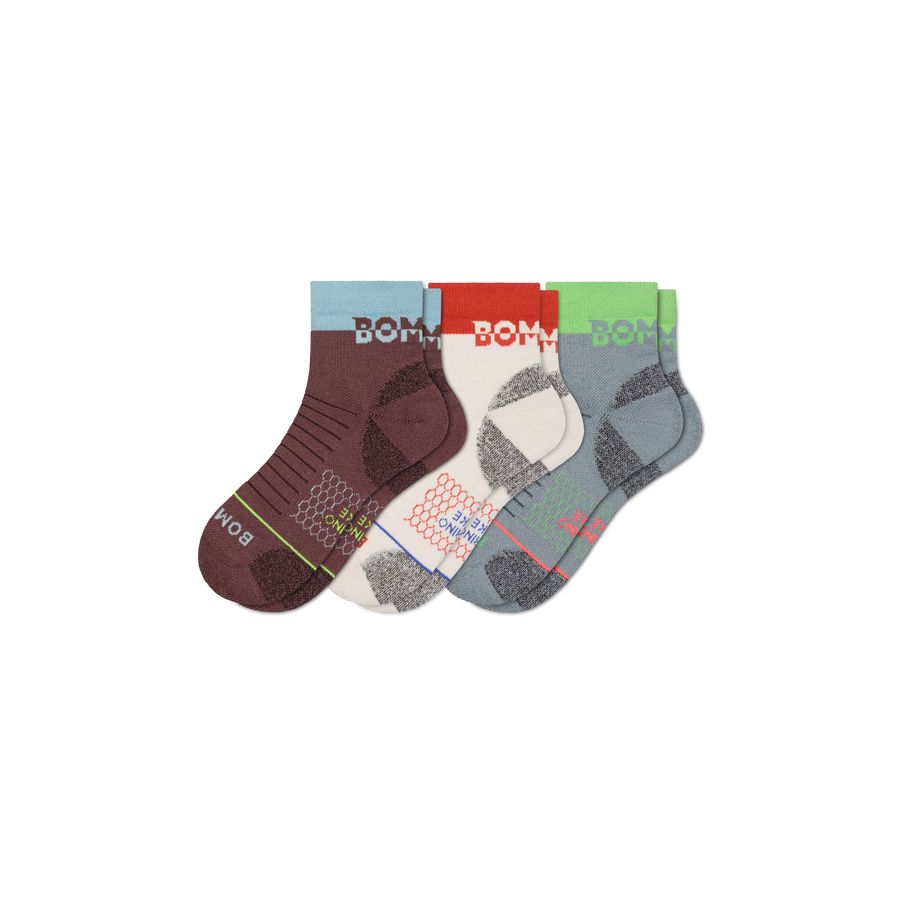Men's Merino Wool Blend Hiking Quarter Sock 3-Pack - Soft Ankle Cushion