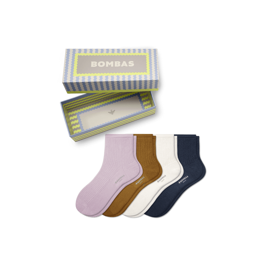 Women's Pointelle Quarter Sock 4-Pack Gift Box - Fresh Carry Wrap
