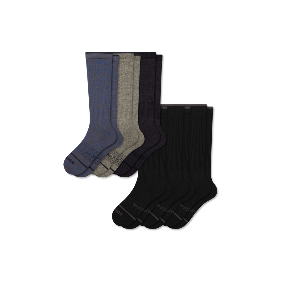 Men's Merino Wool Blend Everyday Compression Knee High Sock 6-Pack (15-20mmHg) - Steady Warmup Relief