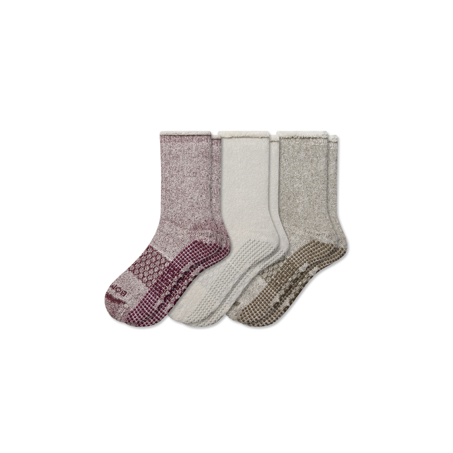 Men’s Roll-Top Merino Blend Gripper House Sock 3-Pack - Cushion Weekend Comfort