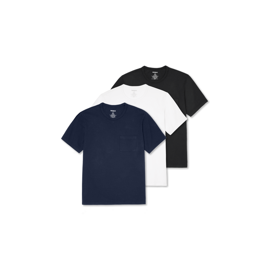 Men’s Premium Weight Pocket Crew Neck T-Shirt 3-Pack - Relaxed Lounge Ready